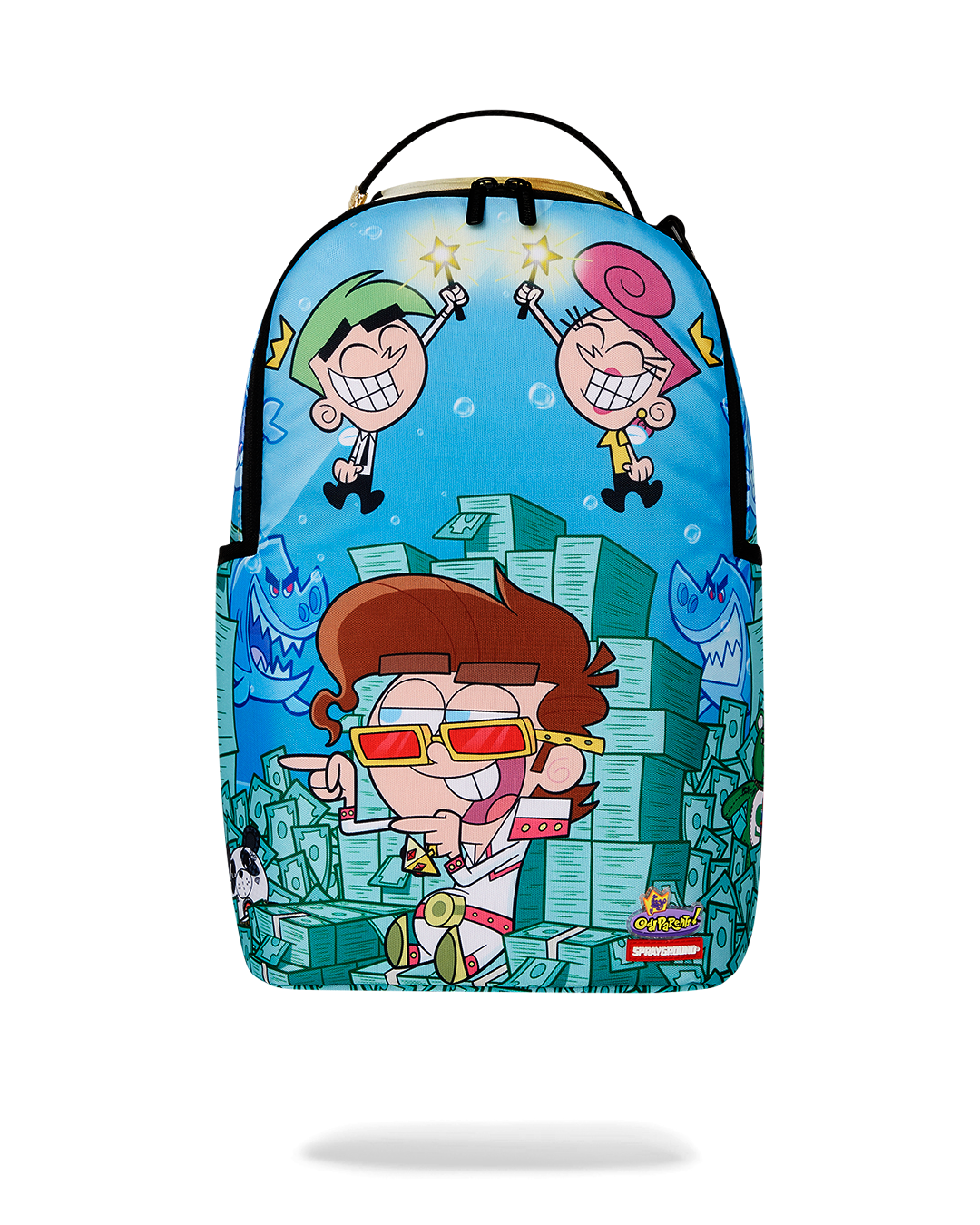TIMMY SITTING ON MONEY CHAIR BACKPACK