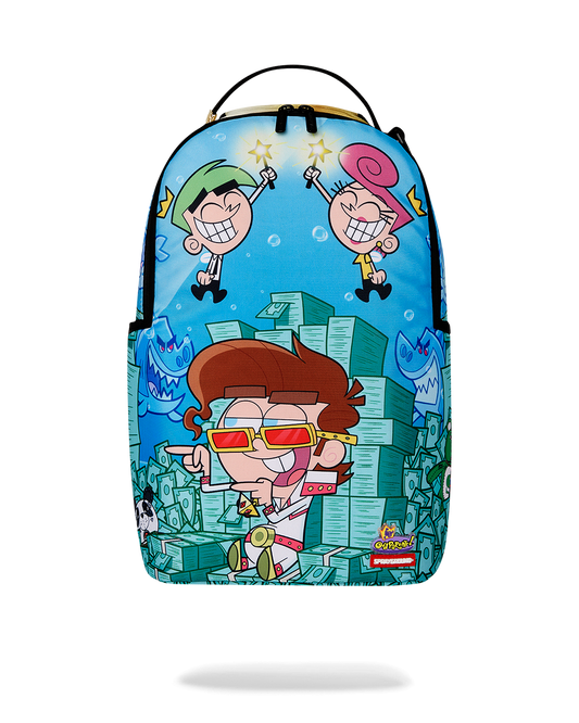 TIMMY SITTING ON MONEY CHAIR BACKPACK