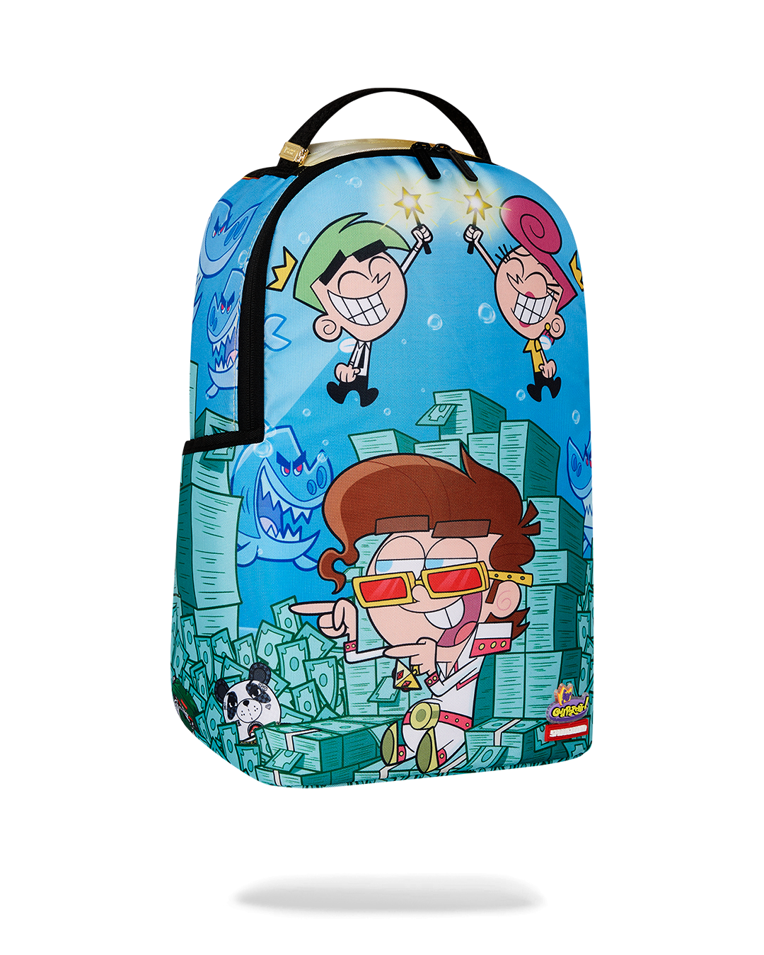 TIMMY SITTING ON MONEY CHAIR BACKPACK